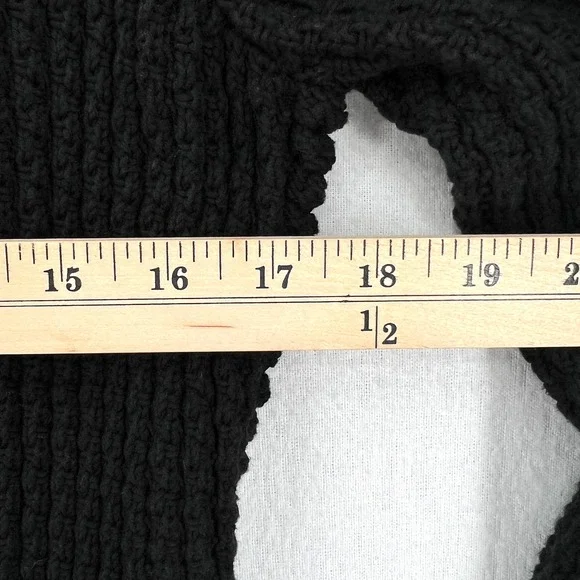 CHANEL 2010 Sweater Womens 34 Black Chain Details Open Cardigan Cotton Chunky - Picture 16 of 16